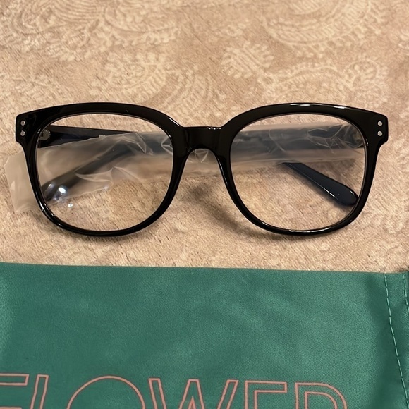 Brand New Flower Eyewear Blue Light Blocking Glasses Hazel Black Rimmed Computer - Picture 3 of 16